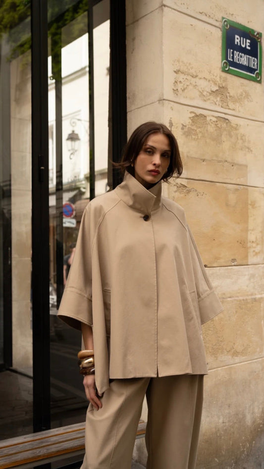 Short batwing trench-style cape jacket